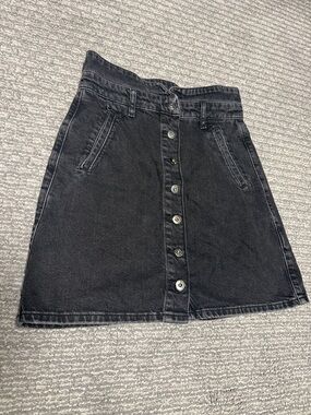 Pilcro and the Letterpress Black Button-Front A-Line Denim Skirt